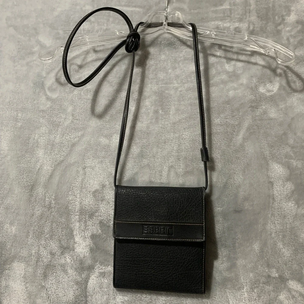 Esprit Black Crossbody Wallet Bag Organizer Multi Compartment Small Purse Vtg